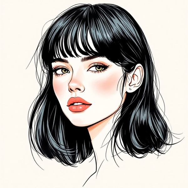 Heavy straight fringe for a square face shape