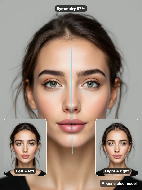 AI-generated model with the symmetry axis and both halves mirrored