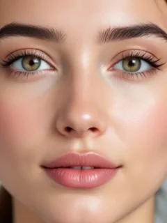 Too close: the face fills the frame (AI-generated model)