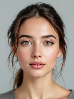 Good photo: face straight on, with room around the head (AI-generated model)